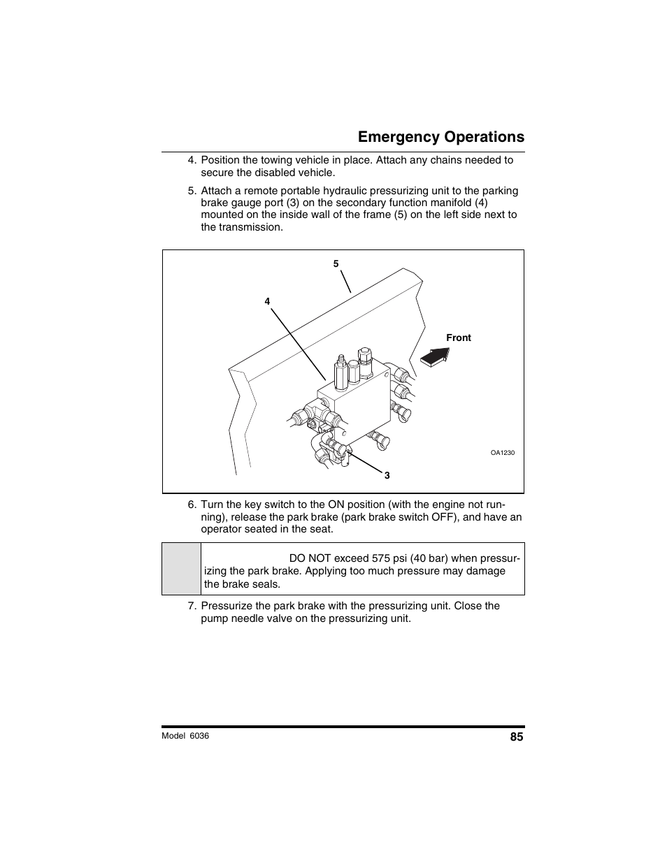 Caution, Emergency operations | SkyTrak 6036 Tier II Operation Manual User Manual | Page 91 / 188