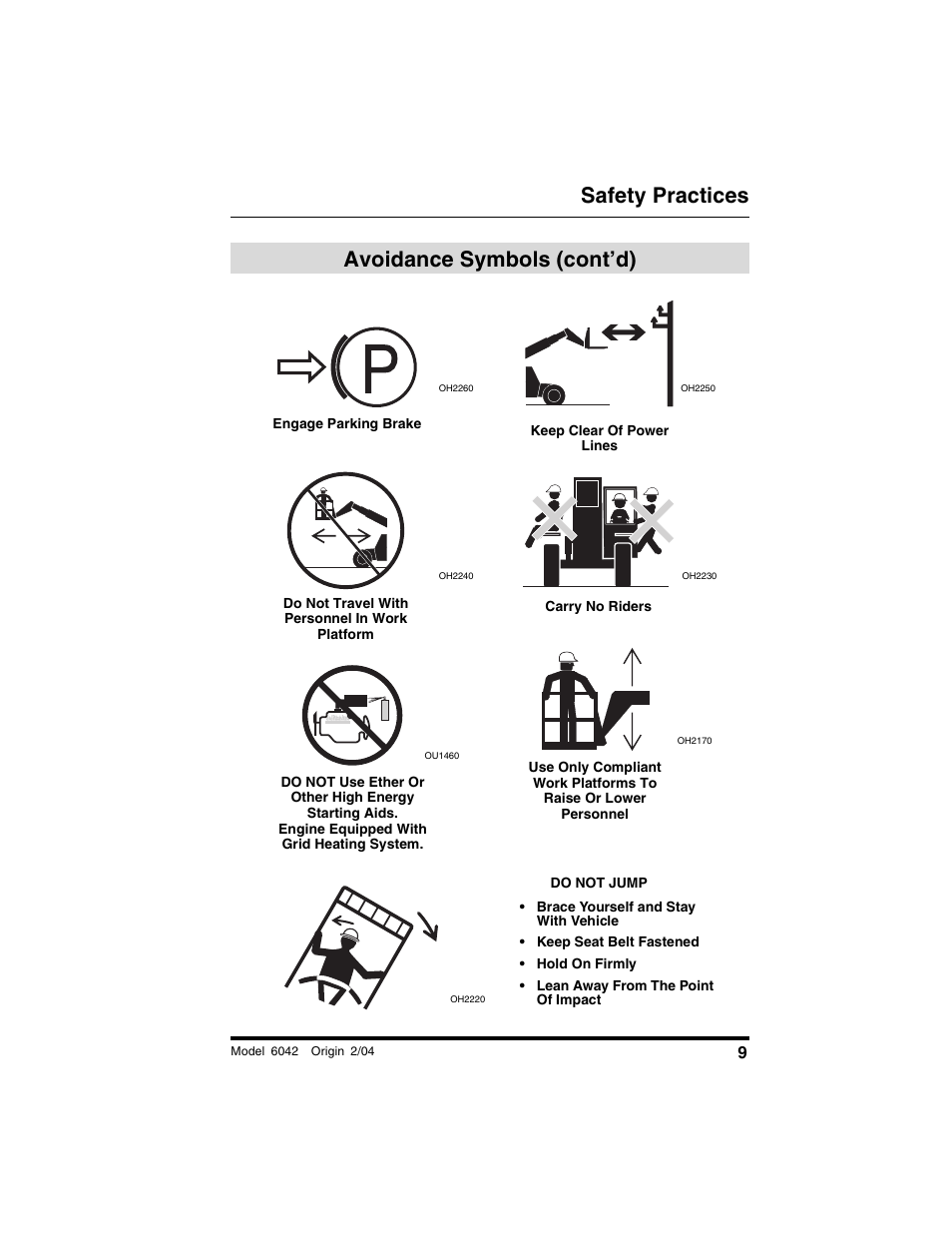 Avoidance symbols (cont’d), Safety practices | SkyTrak 6042 Operation Manual User Manual | Page 11 / 196