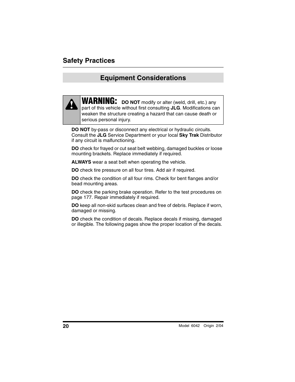 Equipment considerations, Warning, Safety practices | SkyTrak 6042 Operation Manual User Manual | Page 22 / 196