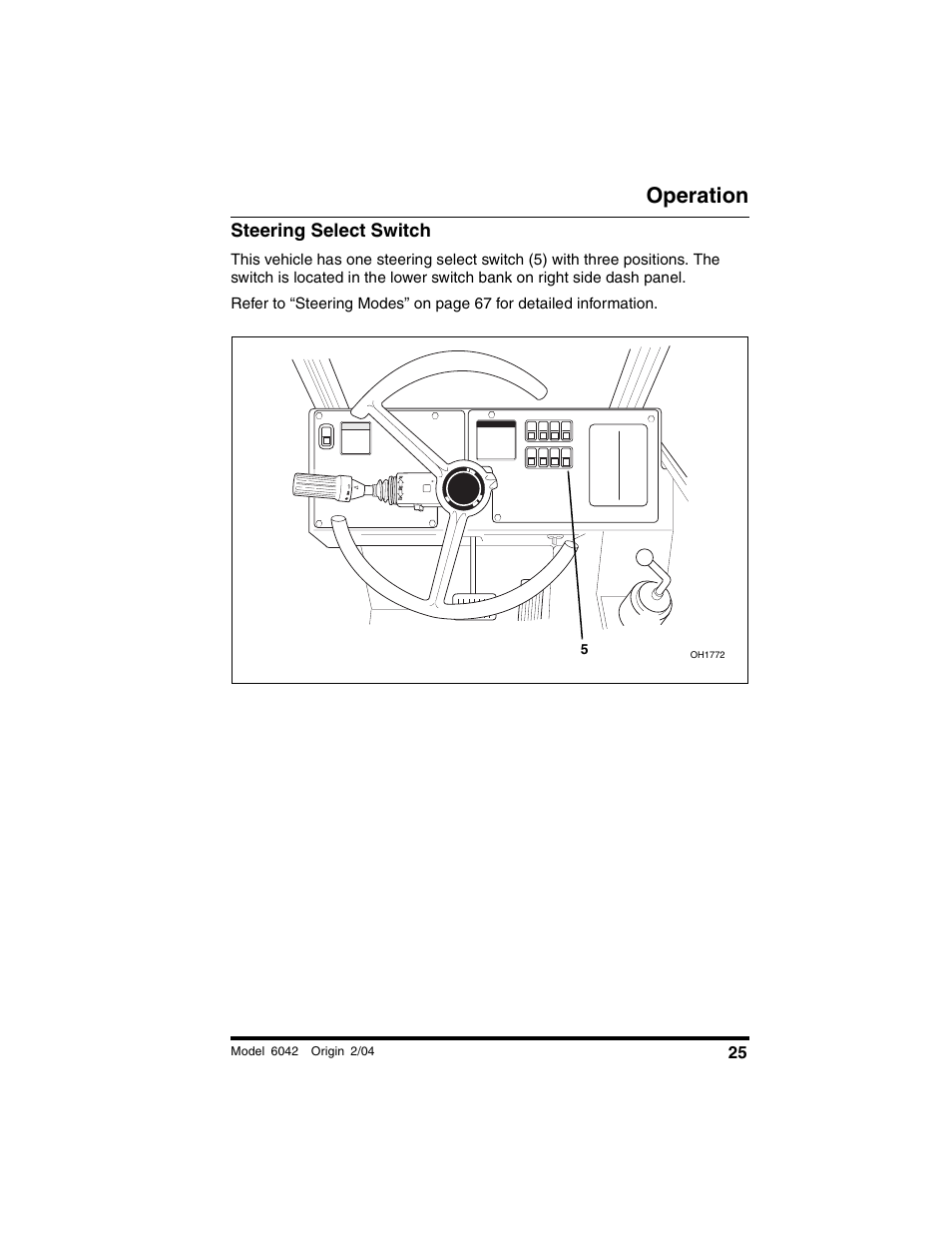 Steering select switch, Operation | SkyTrak 6042 Operation Manual User Manual | Page 27 / 196