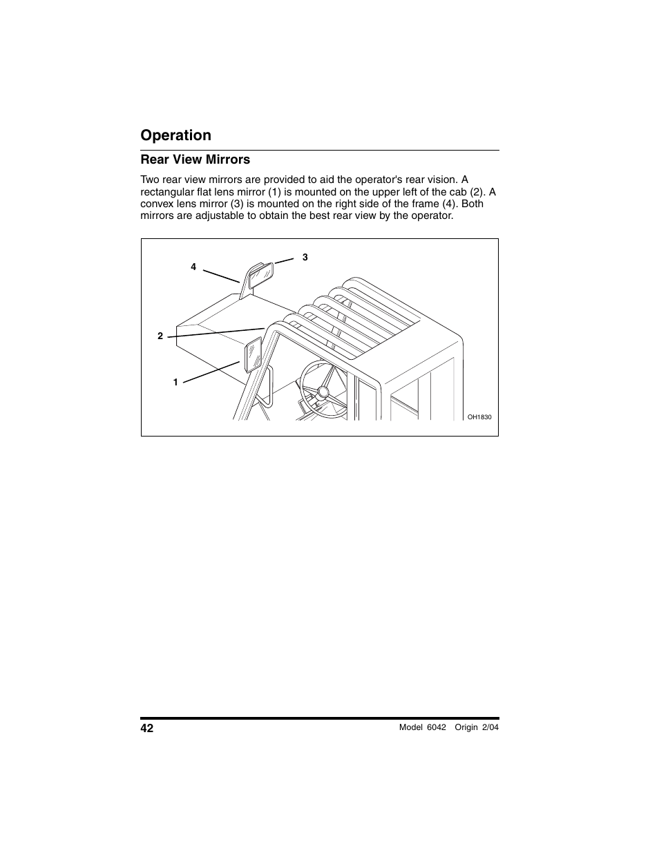 Rear view mirrors, Operation | SkyTrak 6042 Operation Manual User Manual | Page 44 / 196