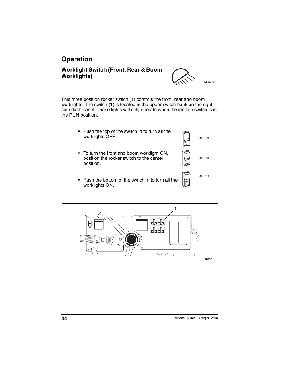 Worklight switch (front, rear & boom worklights), Operation | SkyTrak 6042 Operation Manual User Manual | Page 46 / 196