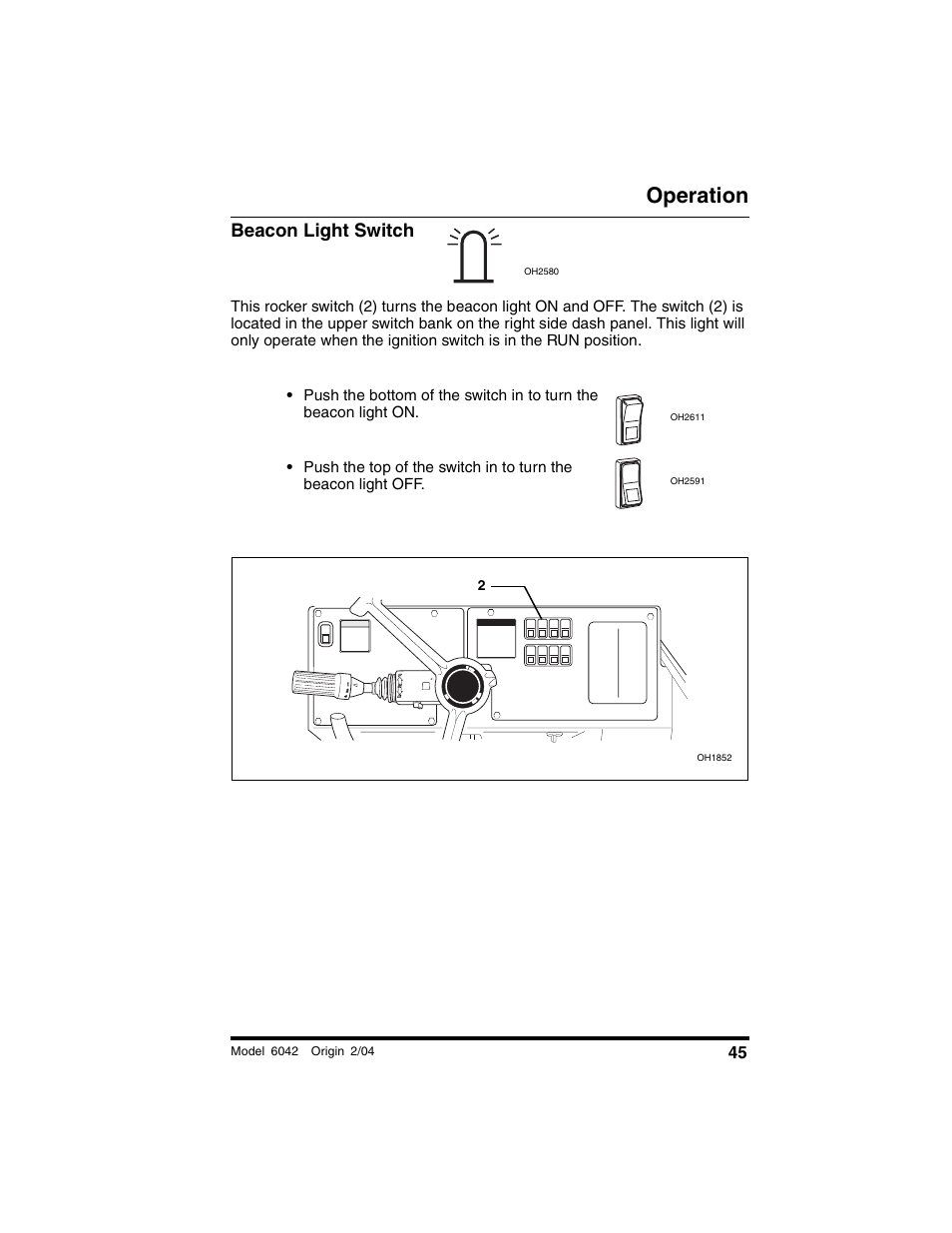 Beacon light switch, Operation | SkyTrak 6042 Operation Manual User Manual | Page 47 / 196