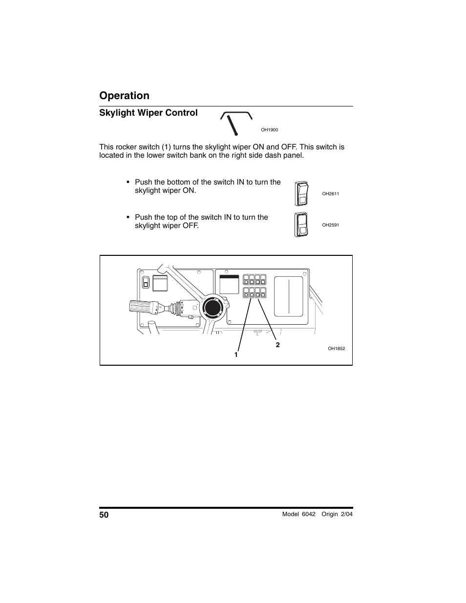 Skylight wiper control, Operation | SkyTrak 6042 Operation Manual User Manual | Page 52 / 196