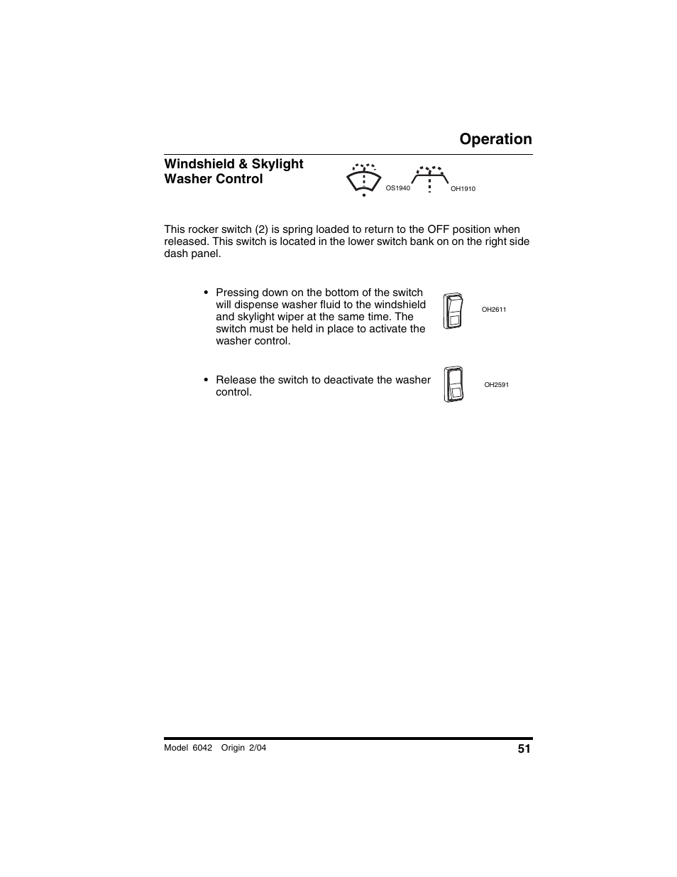 Windshield & skylight washer control, Operation | SkyTrak 6042 Operation Manual User Manual | Page 53 / 196