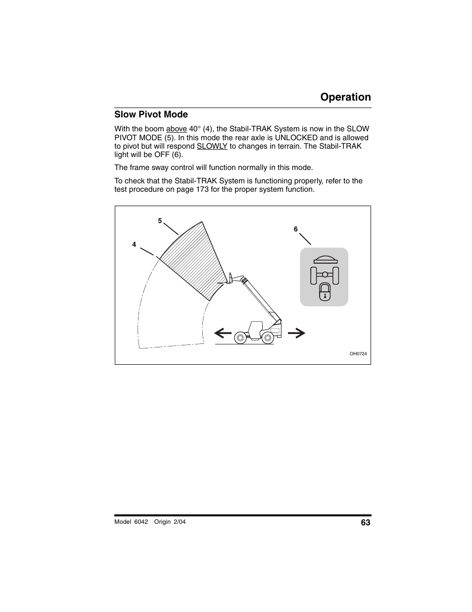 Slow pivot mode, Operation | SkyTrak 6042 Operation Manual User Manual | Page 65 / 196