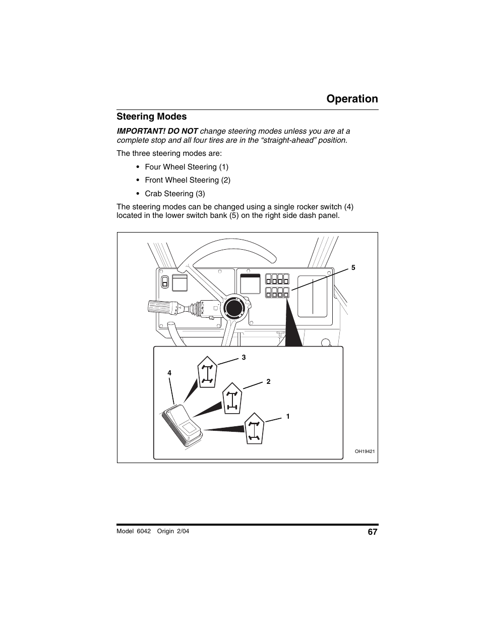 Steering modes, Operation | SkyTrak 6042 Operation Manual User Manual | Page 69 / 196