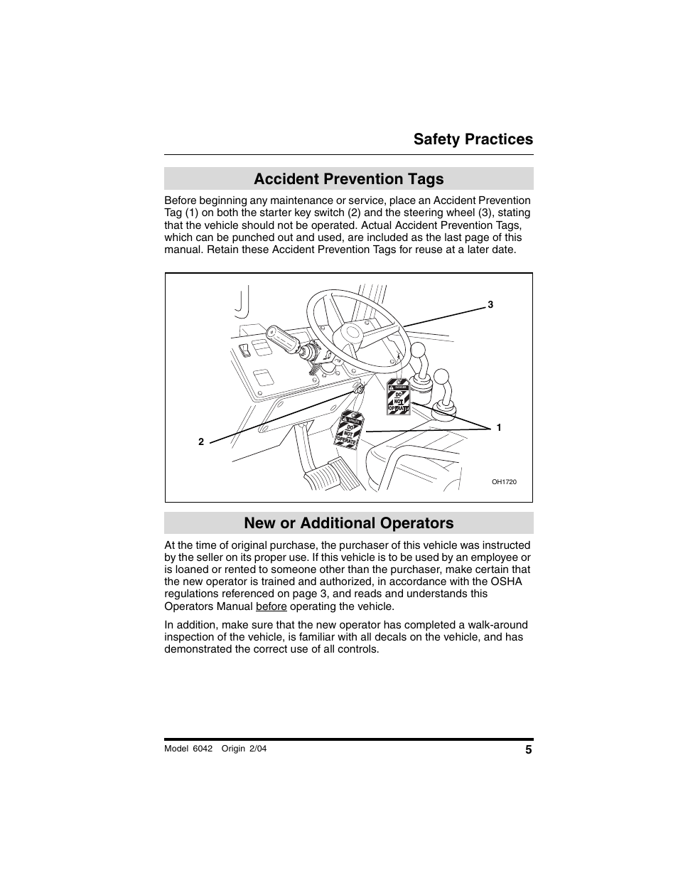 Accident prevention tags, New or additional operators, Safety practices | SkyTrak 6042 Operation Manual User Manual | Page 7 / 196