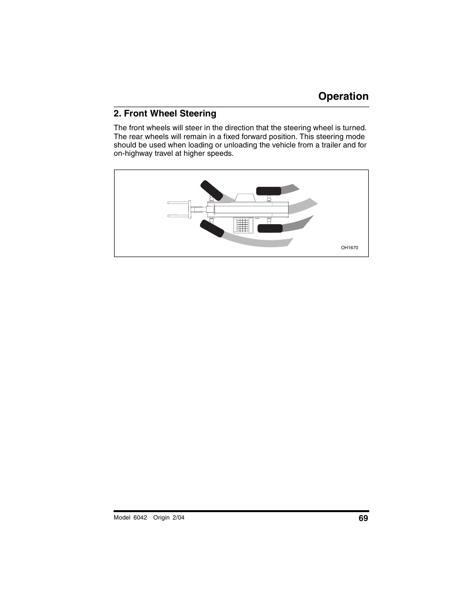 Front wheel steering, Operation | SkyTrak 6042 Operation Manual User Manual | Page 71 / 196