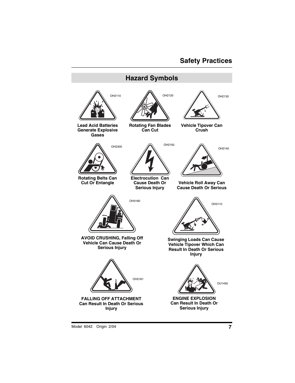 Hazard symbols, Safety practices | SkyTrak 6042 Operation Manual User Manual | Page 9 / 196