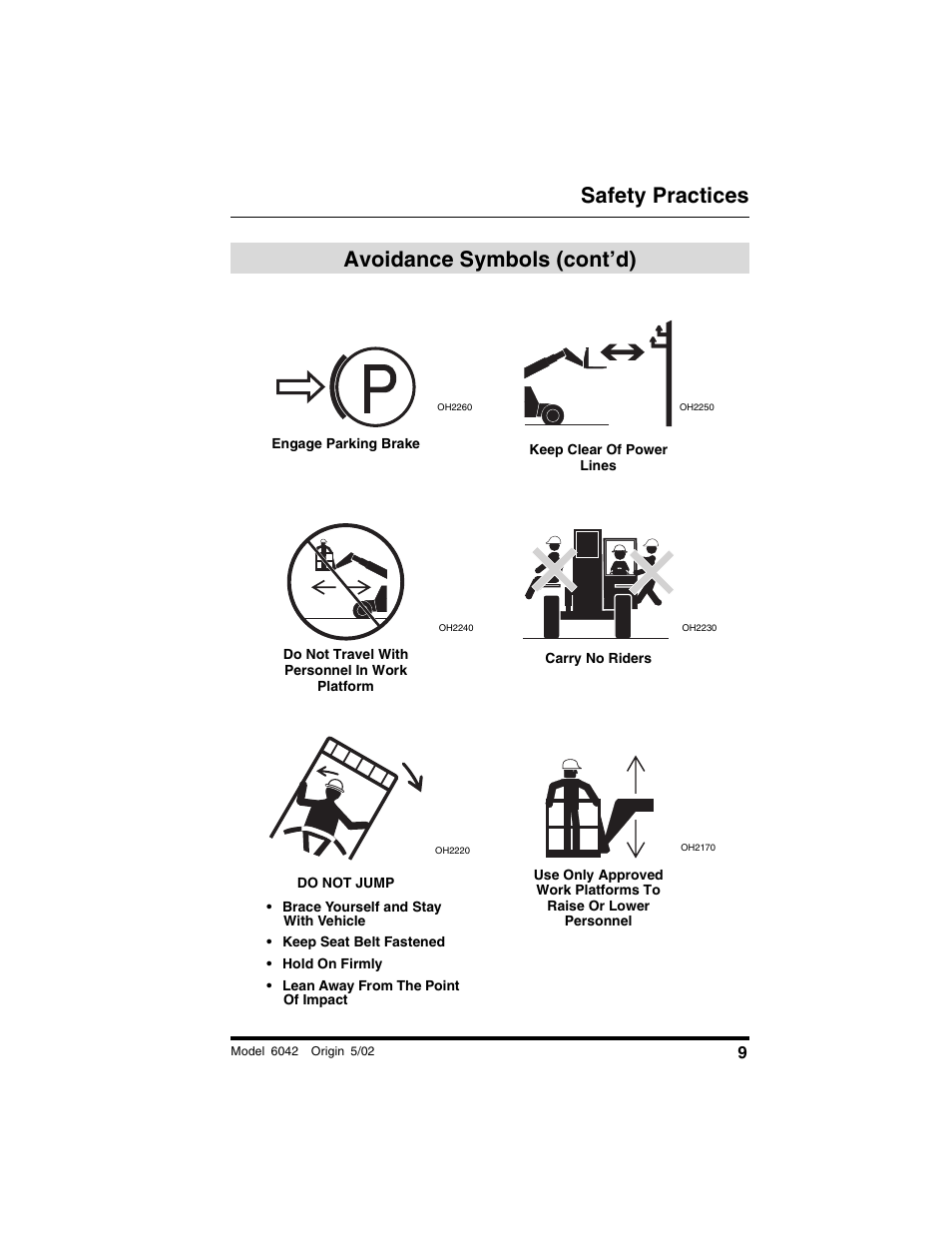 Avoidance symbols (cont’d), Safety practices | SkyTrak 6042 Operation Manual User Manual | Page 11 / 188