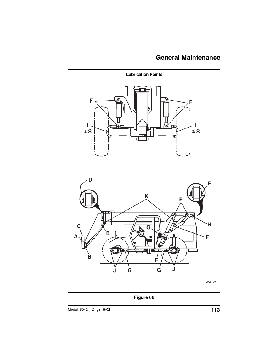 Lubrication points, Figure 66, General maintenance | SkyTrak 6042 Operation Manual User Manual | Page 115 / 188