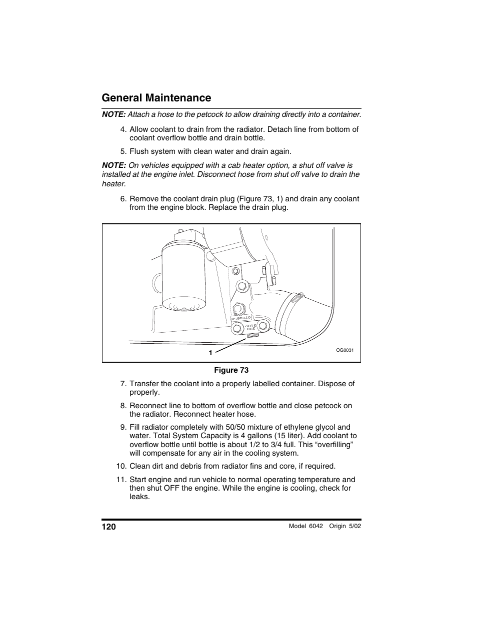 Flush system with clean water and drain again, Figure 73, General maintenance | SkyTrak 6042 Operation Manual User Manual | Page 122 / 188