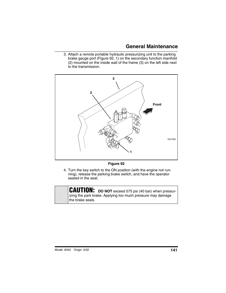 Figure 92, Caution, General maintenance | SkyTrak 6042 Operation Manual User Manual | Page 143 / 188
