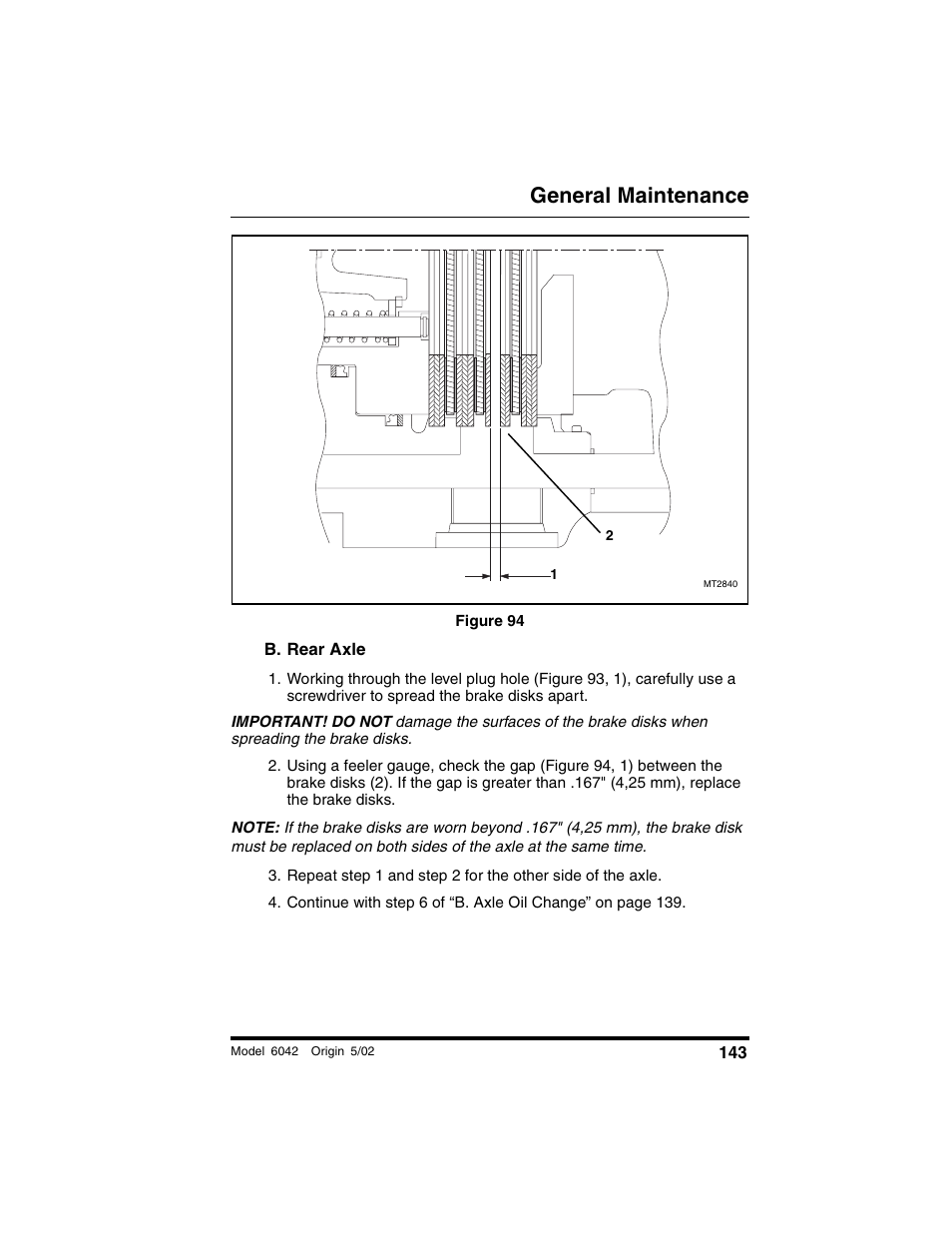 Figure 94, B. rear axle, General maintenance | SkyTrak 6042 Operation Manual User Manual | Page 145 / 188