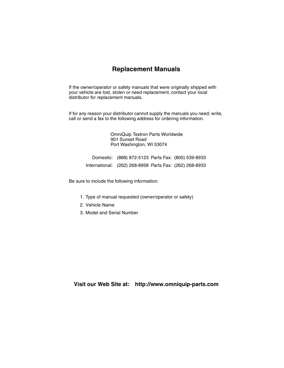 Replacement manuals | SkyTrak 6042 Operation Manual User Manual | Page 187 / 188