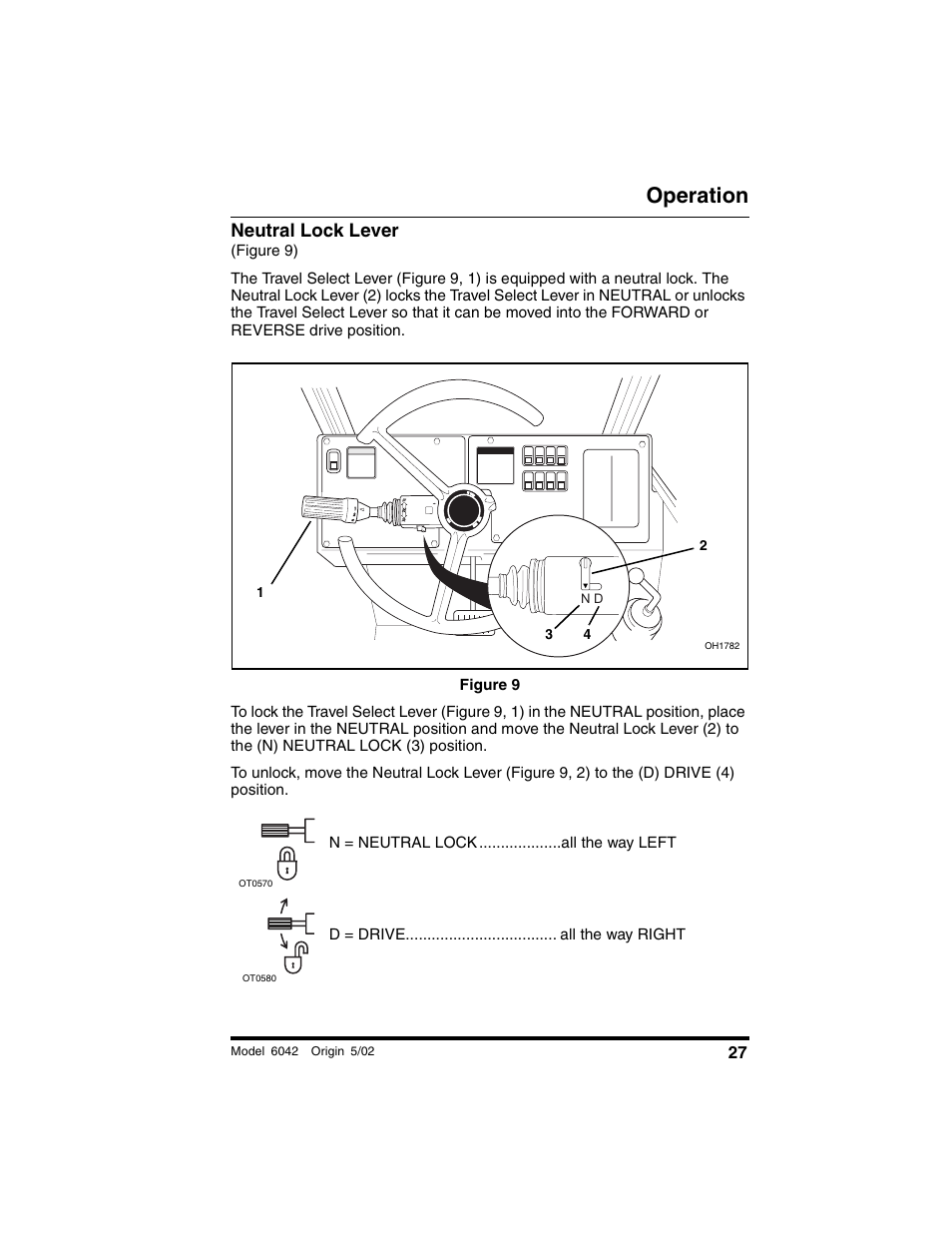 Neutral lock lever, Figure 9), Figure 9 | Operation | SkyTrak 6042 Operation Manual User Manual | Page 29 / 188