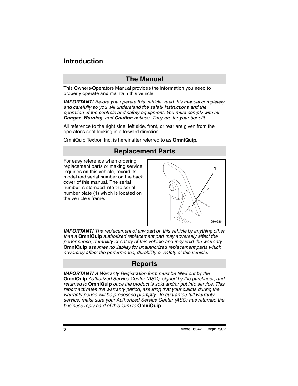 Introduction, The manual, Replacement parts | Reports, The manual replacement parts reports | SkyTrak 6042 Operation Manual User Manual | Page 4 / 188