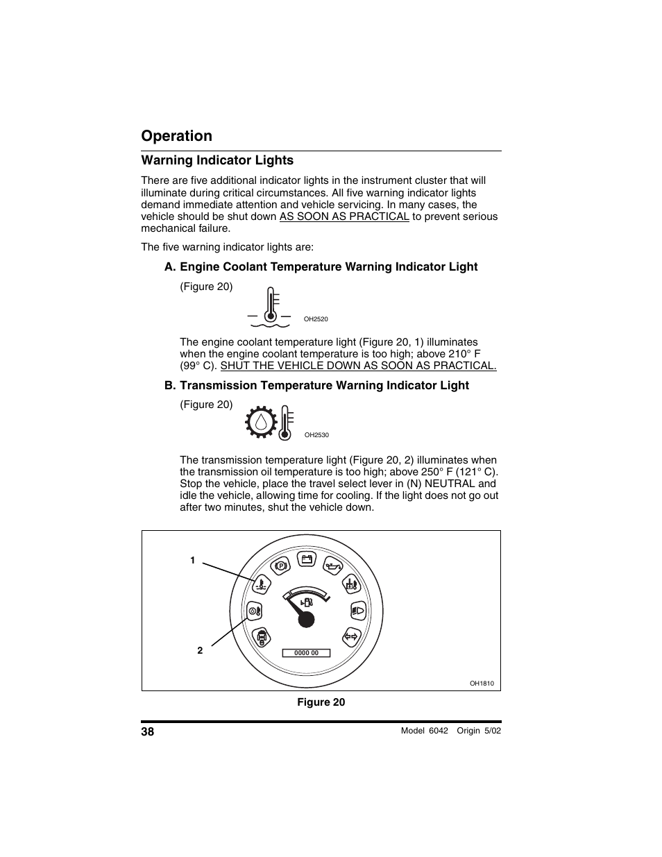 Warning indicator lights, Figure 20, Operation | SkyTrak 6042 Operation Manual User Manual | Page 40 / 188