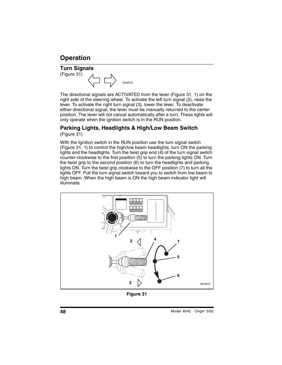 Turn signals, Figure 31), Parking lights, headlights & high/low beam switch | Figure 31, Operation | SkyTrak 6042 Operation Manual User Manual | Page 50 / 188