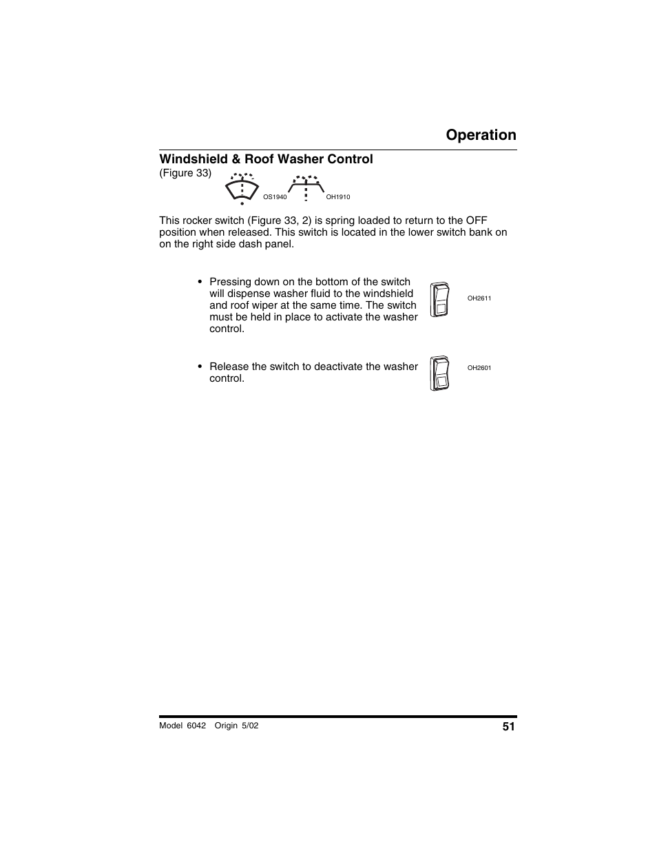 Windshield & roof washer control, Figure 33), Operation | SkyTrak 6042 Operation Manual User Manual | Page 53 / 188