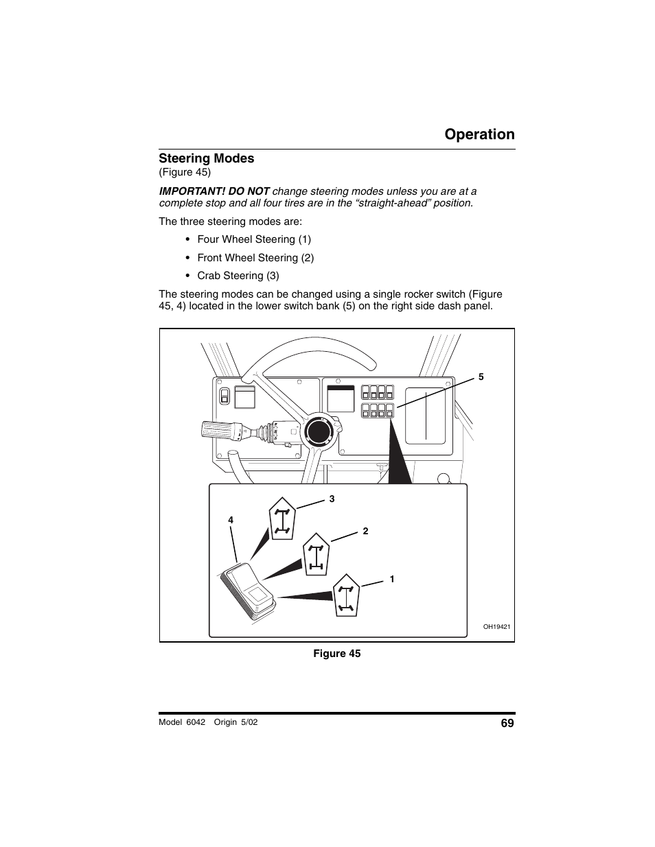 Steering modes, Figure 45), Figure 45 | Operation | SkyTrak 6042 Operation Manual User Manual | Page 71 / 188