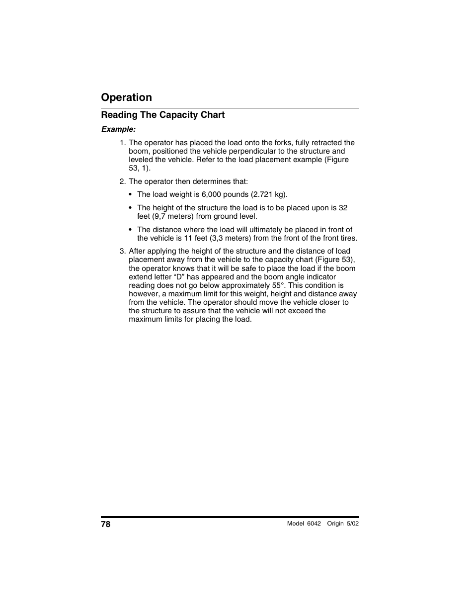 Reading the capacity chart, The operator then determines that, Operation | SkyTrak 6042 Operation Manual User Manual | Page 80 / 188