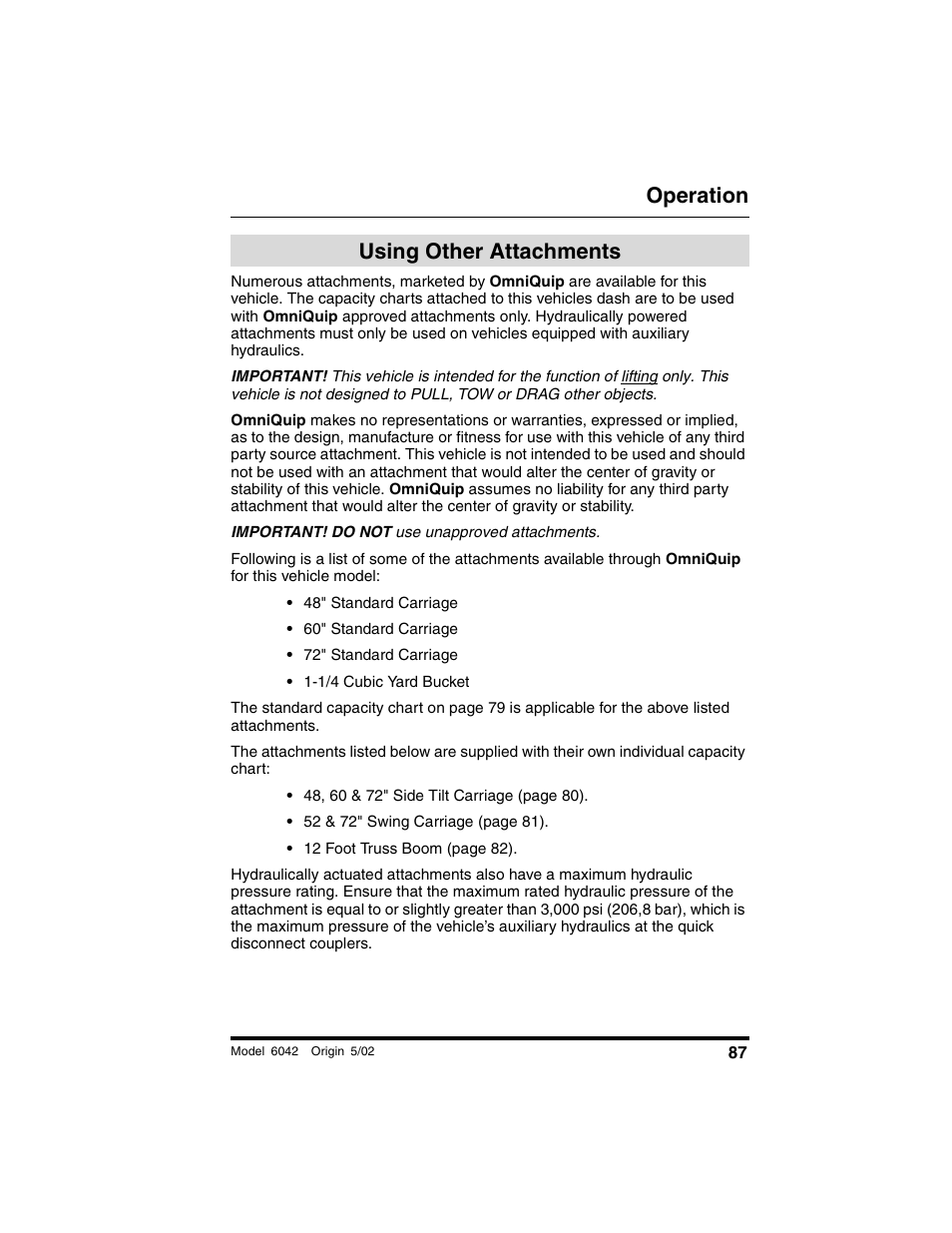 Using other attachments, Operation | SkyTrak 6042 Operation Manual User Manual | Page 89 / 188