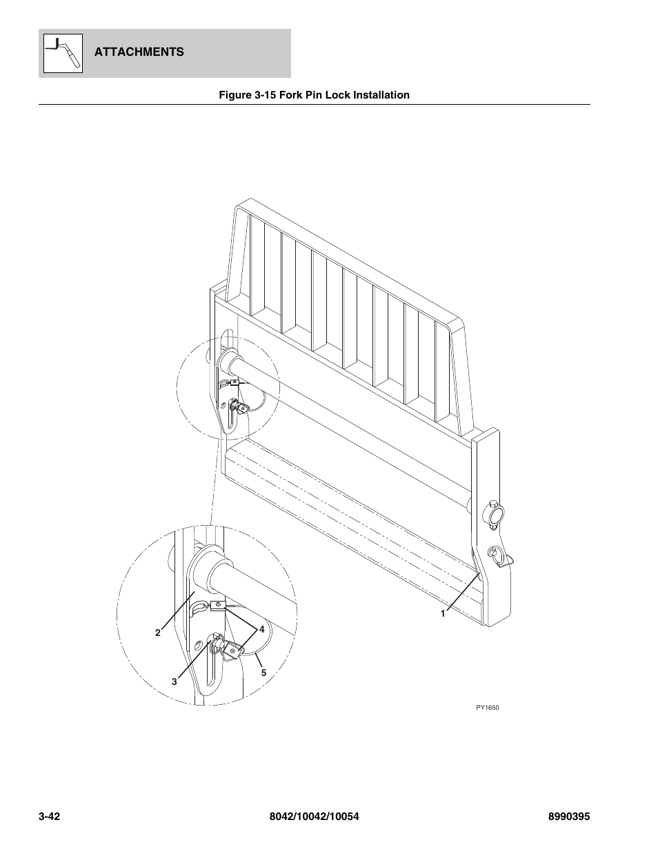 Figure 3-15 fork pin lock installation, Fork pin lock installation -42 | SkyTrak 10042 Parts Manual User Manual | Page 100 / 590