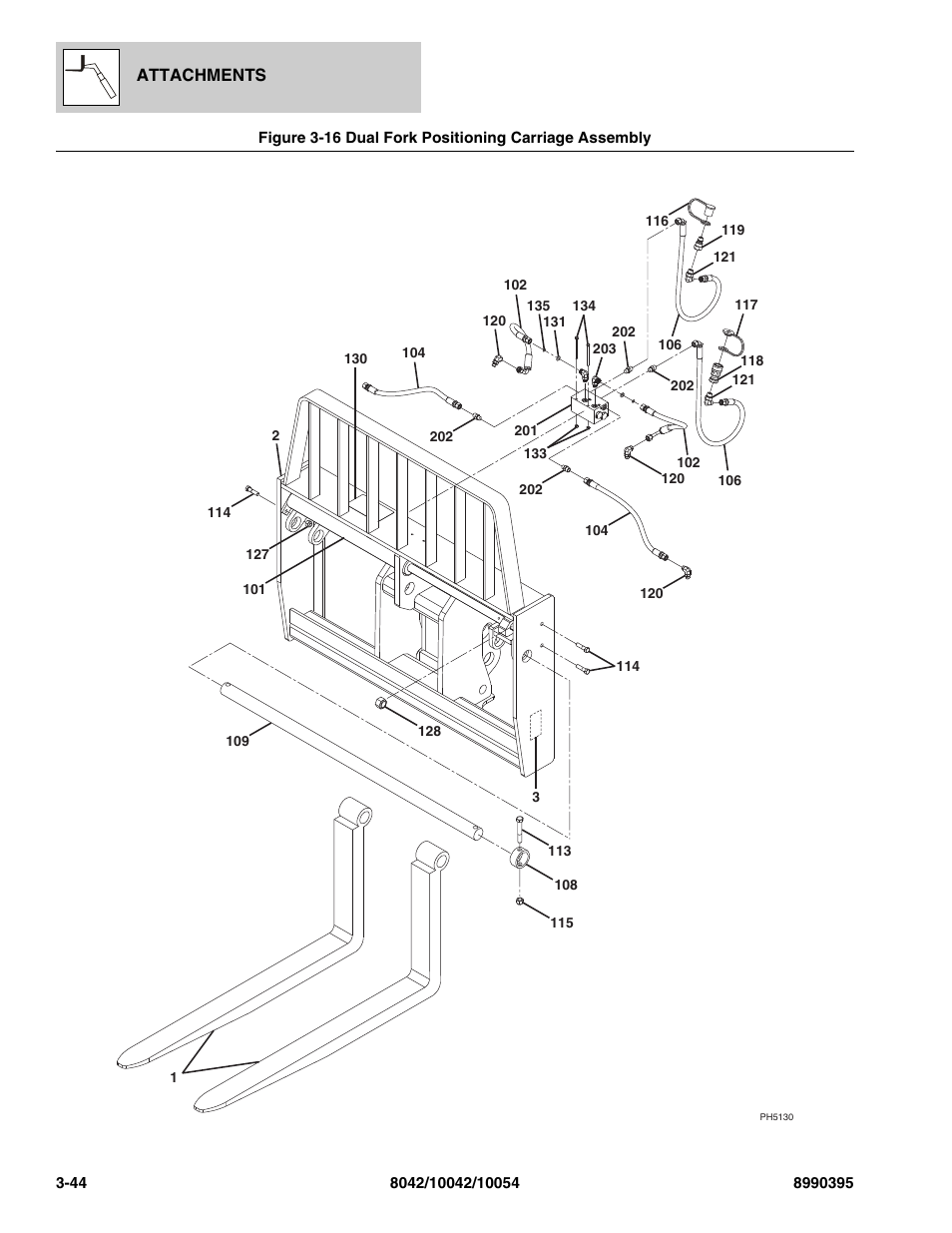 Dual fork positioning carriage assembly -44 | SkyTrak 10042 Parts Manual User Manual | Page 102 / 590