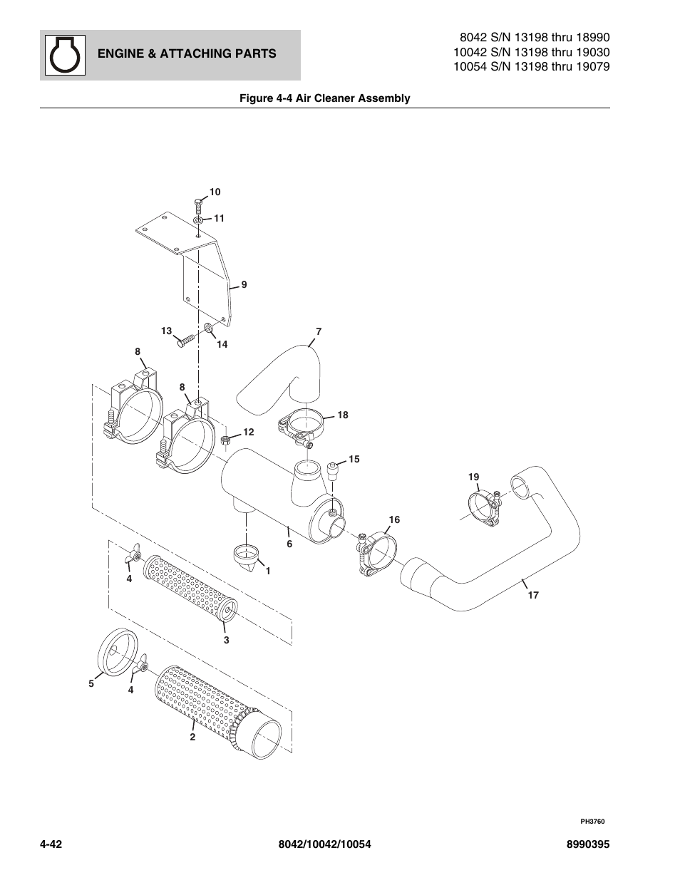 Figure 4-4 air cleaner assembly, Air cleaner assembly -42 | SkyTrak 10042 Parts Manual User Manual | Page 150 / 590