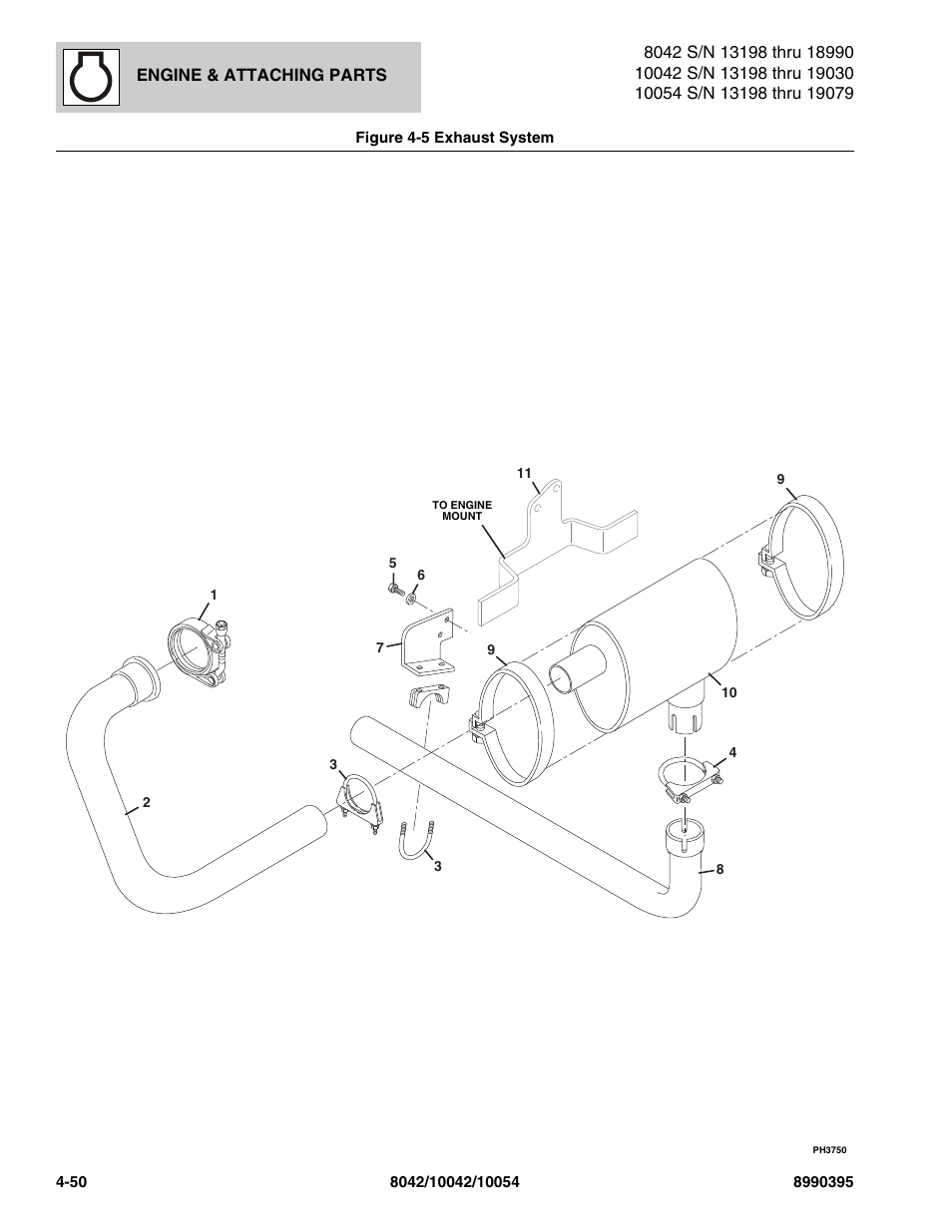 Figure 4-5 exhaust system, Exhaust system -50 | SkyTrak 10042 Parts Manual User Manual | Page 158 / 590