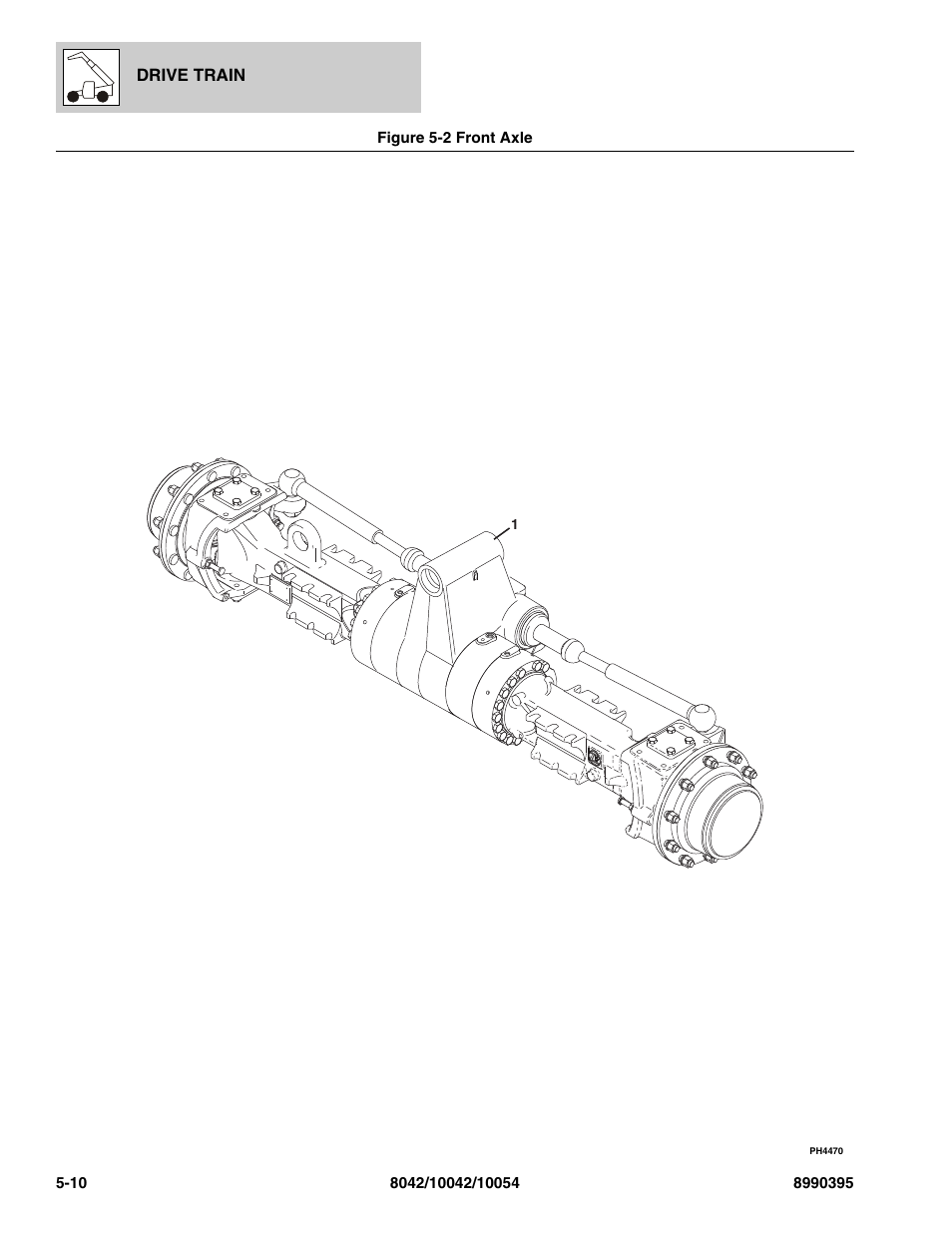 Figure 5-2 front axle, Front axle -10, E, (see figure 5-2 for details) | See figure 5-2 for details) | SkyTrak 10042 Parts Manual User Manual | Page 182 / 590