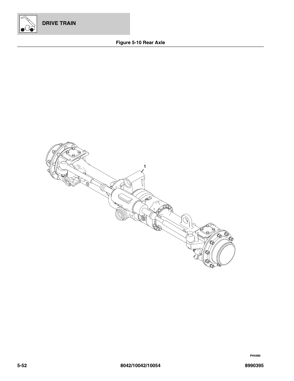 Figure 5-10 rear axle, Rear axle -52, Ear axle, (see figure 5-10 for details) | SkyTrak 10042 Parts Manual User Manual | Page 224 / 590