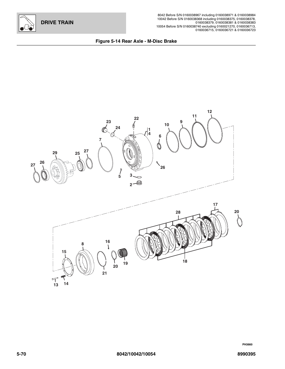 Figure 5-14 rear axle - m-disc brake, Rear axle - m-disc brake -70, M-disc brake, (see figure 5-14 for details) | SkyTrak 10042 Parts Manual User Manual | Page 242 / 590