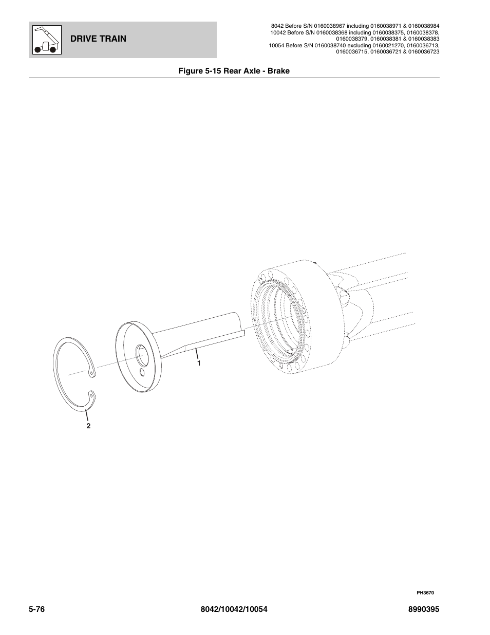 Figure 5-15 rear axle - brake, Rear axle - brake -76, Rake, (see figure 5-15 for details) | Drive train | SkyTrak 10042 Parts Manual User Manual | Page 248 / 590