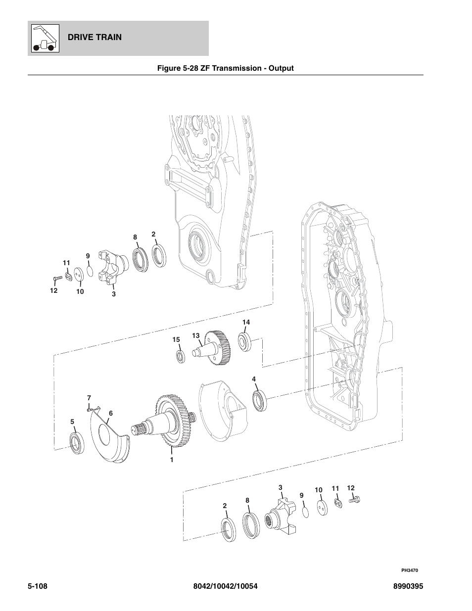 Figure 5-28 zf transmission - output, Zf transmission - output -108, Put, (see figure 5-28 for details) | SkyTrak 10042 Parts Manual User Manual | Page 280 / 590