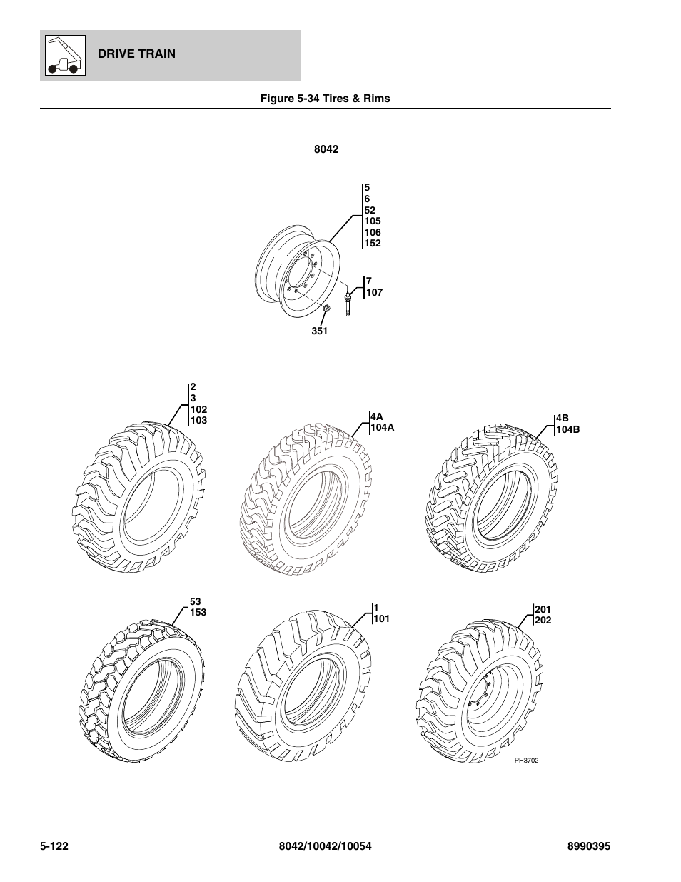 Figure 5-34 tires & rims, Tires & rims -122, Ssy, (see figure 5-34 for details) | SkyTrak 10042 Parts Manual User Manual | Page 294 / 590