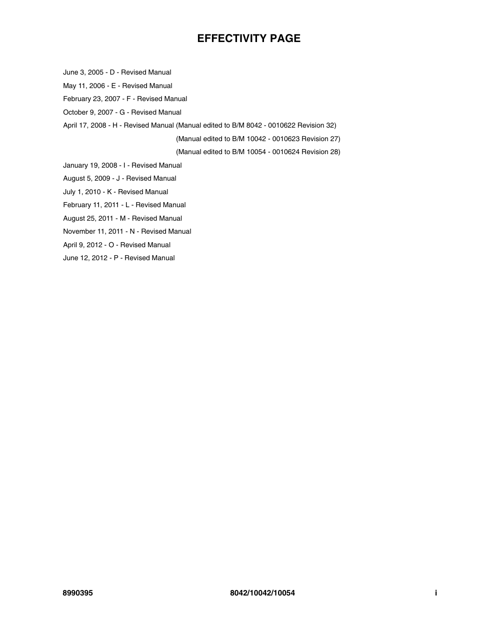 Effectivity, Effectivity page | SkyTrak 10042 Parts Manual User Manual | Page 3 / 590