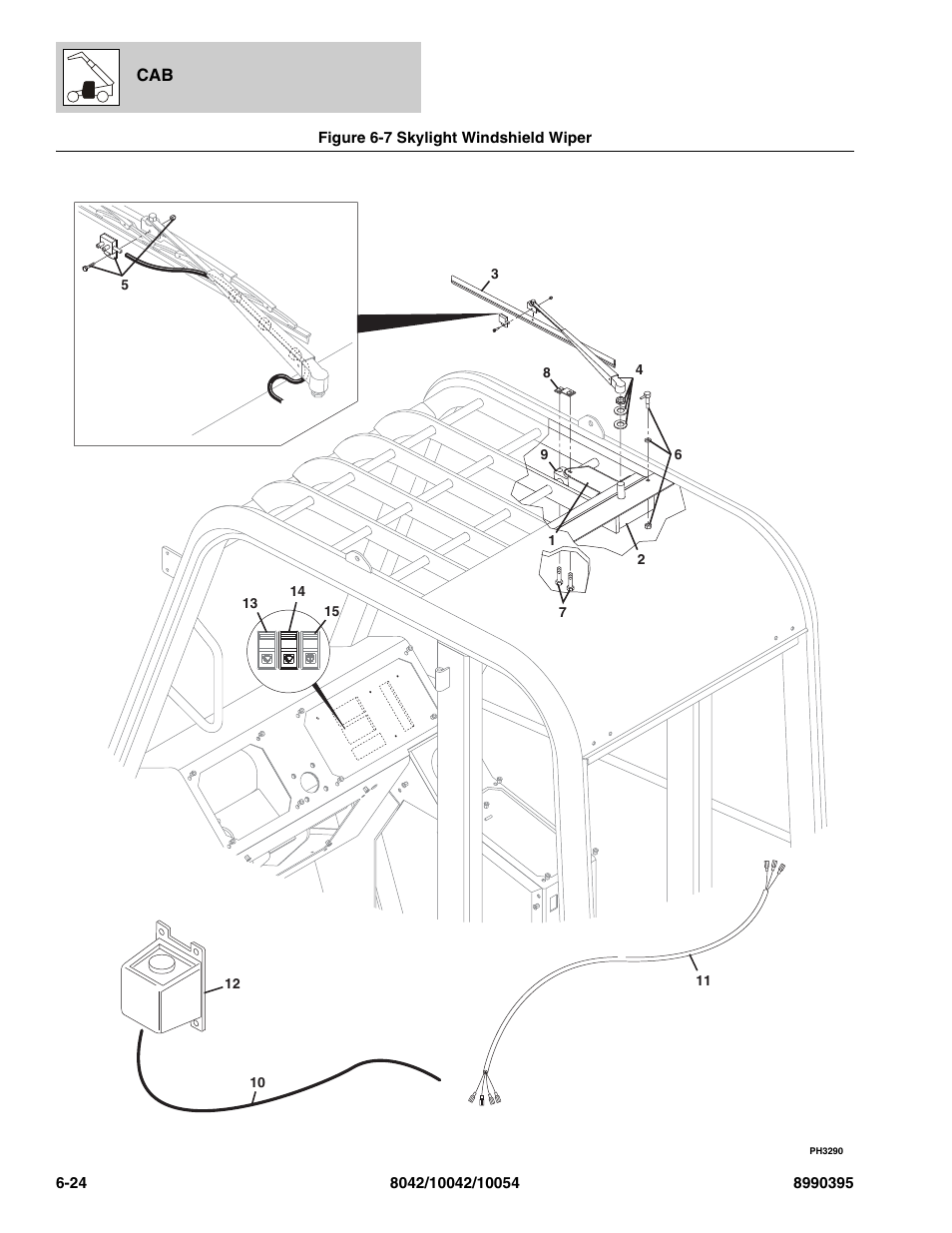 Figure 6-7 skylight windshield wiper, Skylight windshield wiper -24, Wiper assy, (see figure 6-7 for details) | SkyTrak 10042 Parts Manual User Manual | Page 324 / 590