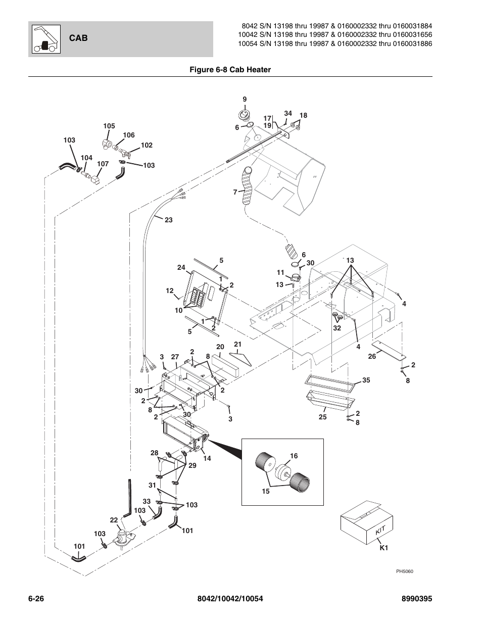 Figure 6-8 cab heater, Cab heater -26, Er kit, (see figure 6-8 for details) | Sy, (see figure 6-8 for details) | SkyTrak 10042 Parts Manual User Manual | Page 326 / 590