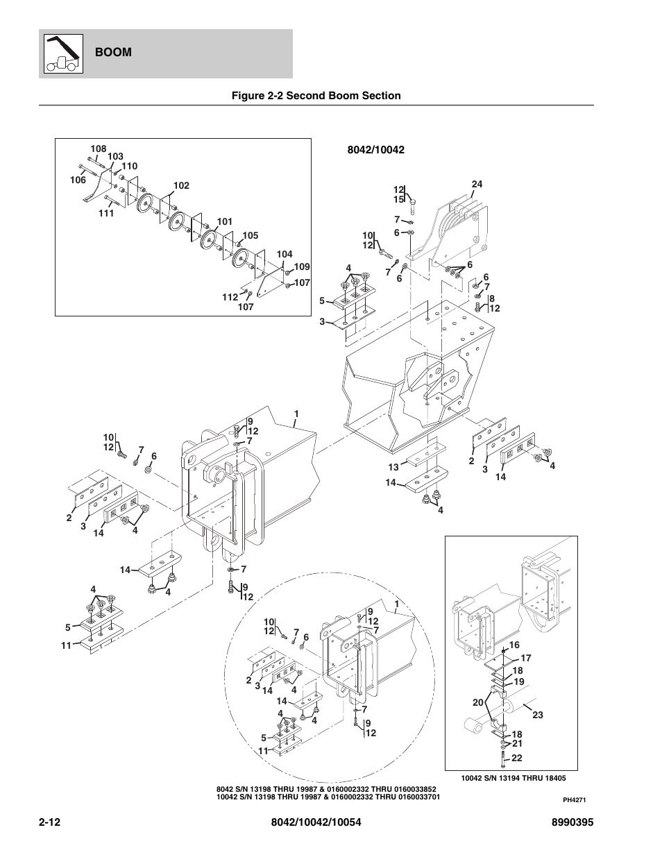 Figure 2-2 second boom section, Second boom section -12, Boom | SkyTrak 10042 Parts Manual User Manual | Page 38 / 590