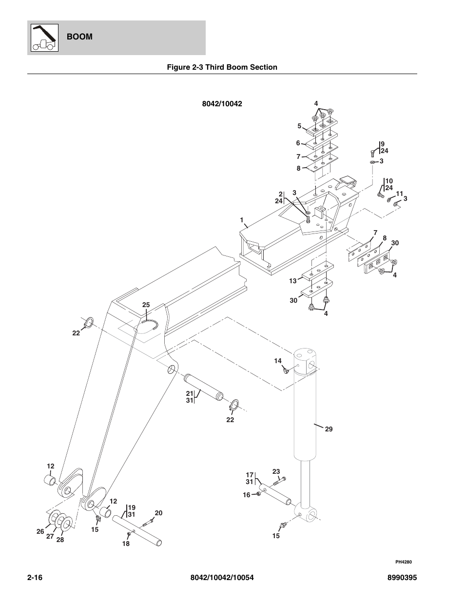 Figure 2-3 third boom section, Third boom section -16 | SkyTrak 10042 Parts Manual User Manual | Page 42 / 590