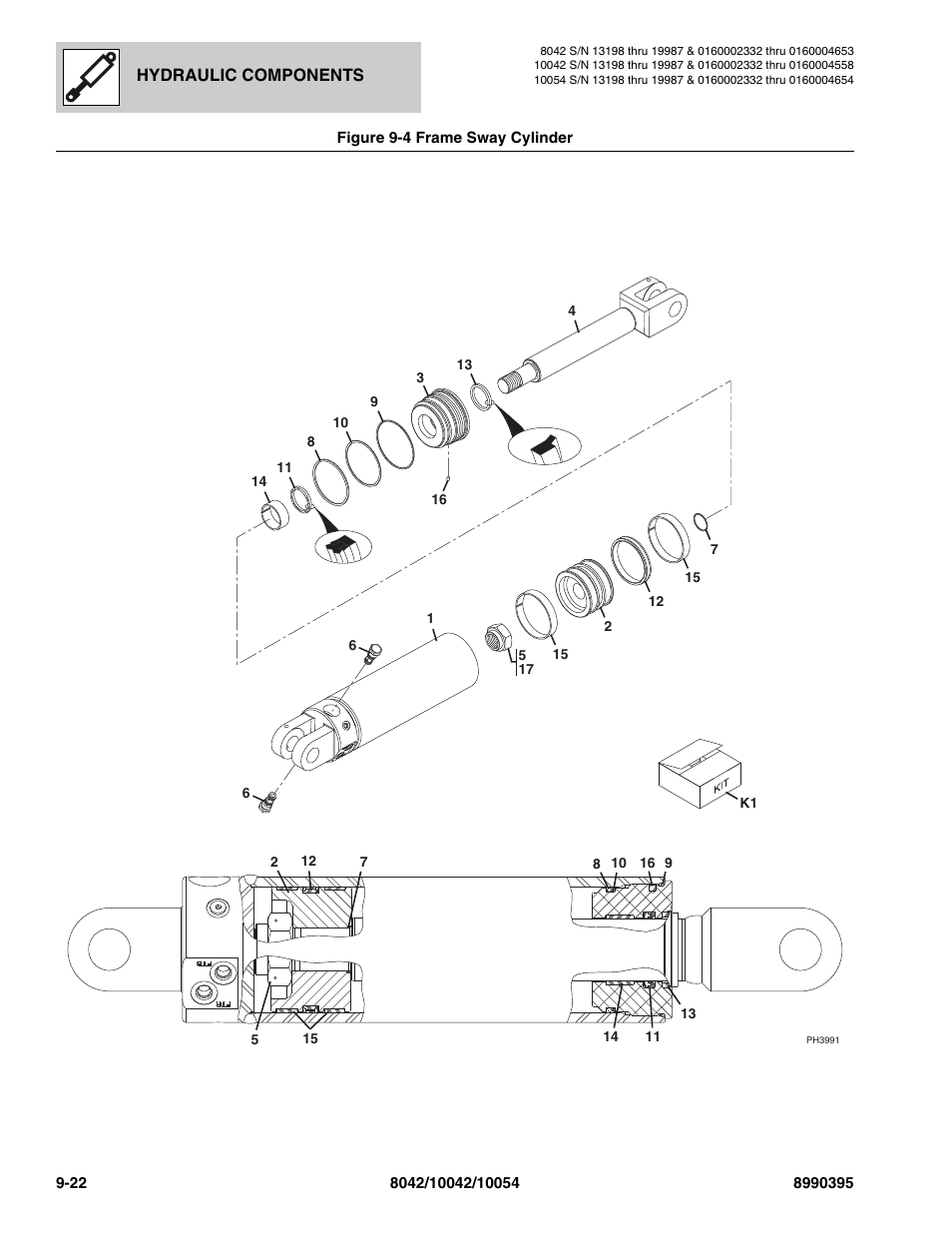 Figure 9-4 frame sway cylinder, Frame sway cylinder -22, Cylinder, (see figure 9-4 for details) | SkyTrak 10042 Parts Manual User Manual | Page 438 / 590