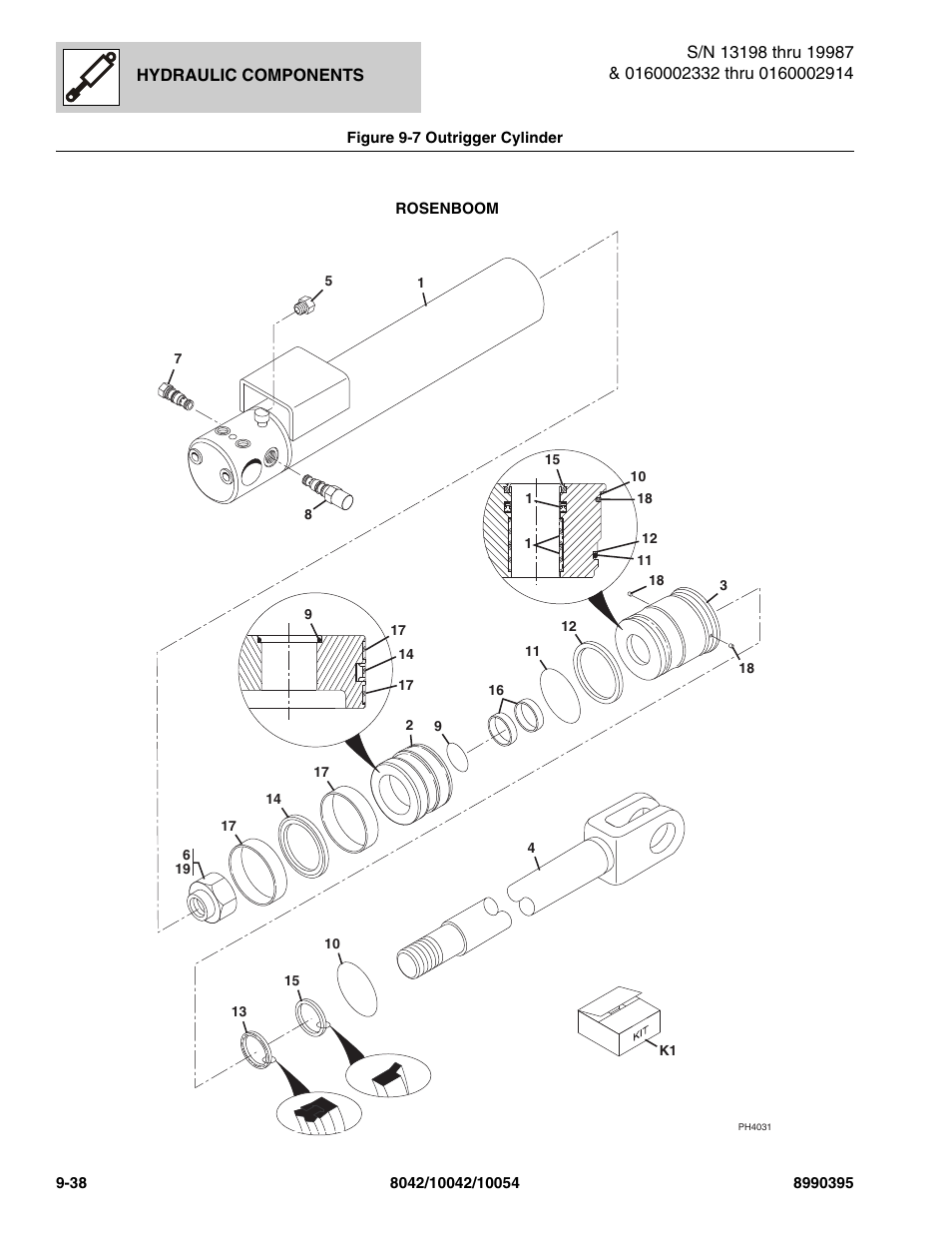Figure 9-7 outrigger cylinder, Outrigger cylinder -38 | SkyTrak 10042 Parts Manual User Manual | Page 454 / 590