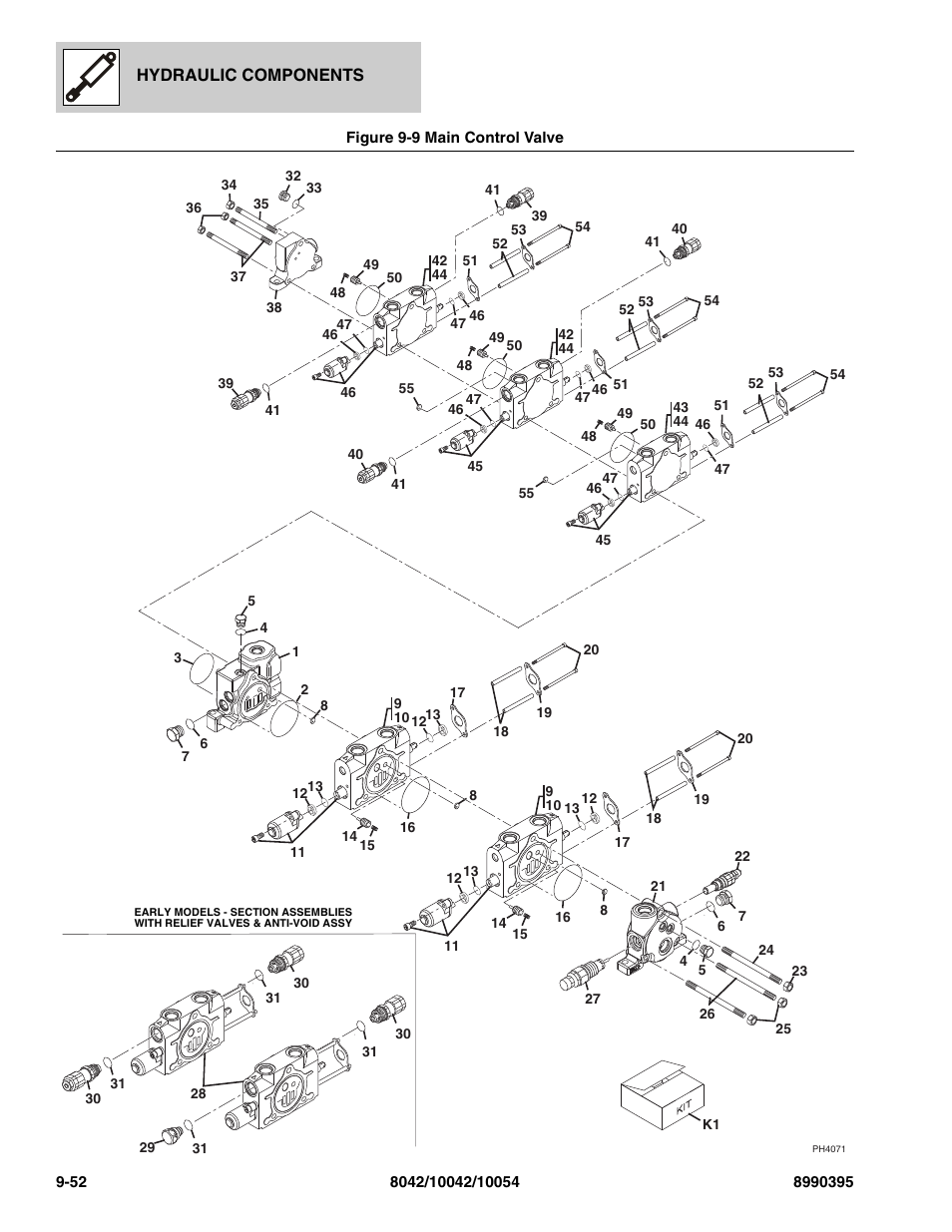 Figure 9-9 main control valve, Main control valve -52, Ve, (see figure 9-9 for details) | SkyTrak 10042 Parts Manual User Manual | Page 468 / 590