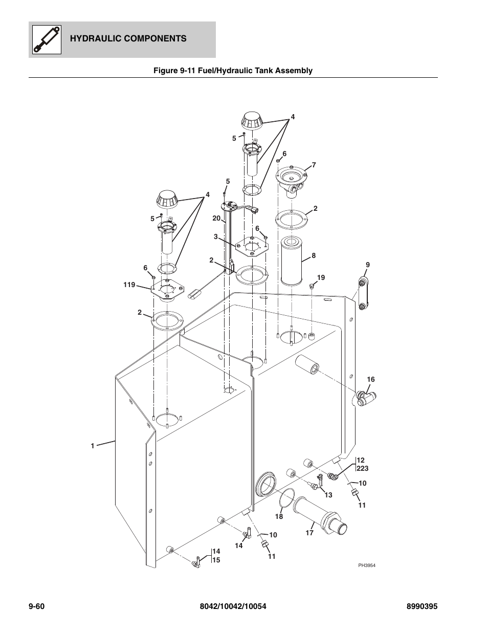 Figure 9-11 fuel/hydraulic tank assembly, Fuel/hydraulic tank assembly -60, Voir, (see figure 9-11 for details) | SkyTrak 10042 Parts Manual User Manual | Page 476 / 590