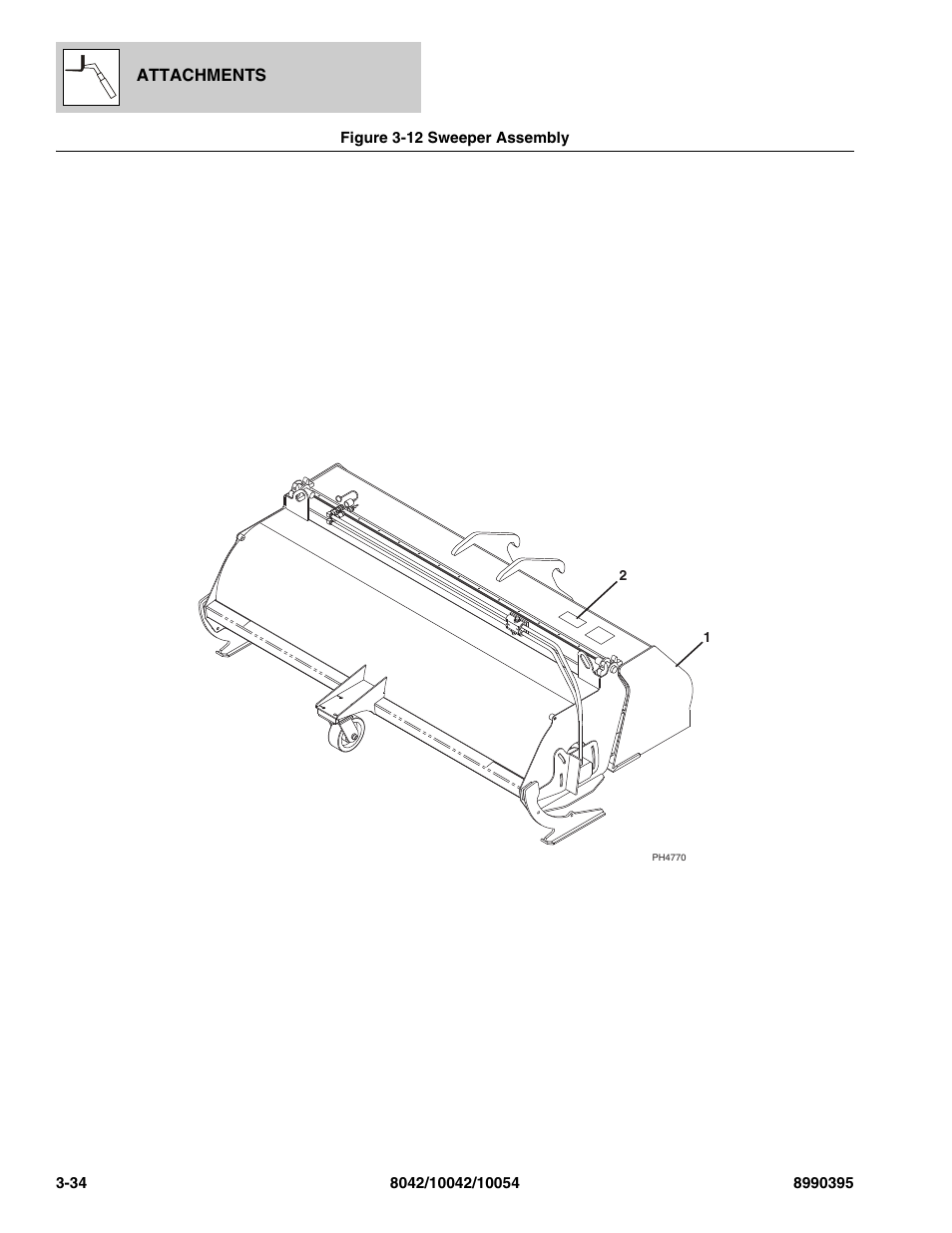 Figure 3-12 sweeper assembly, Sweeper assembly -34 | SkyTrak 10042 Parts Manual User Manual | Page 92 / 590