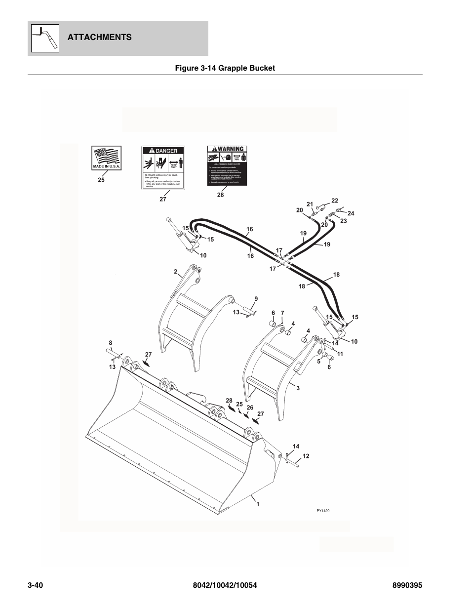 Figure 3-14 grapple bucket, Grapple bucket -40 | SkyTrak 10042 Parts Manual User Manual | Page 98 / 590