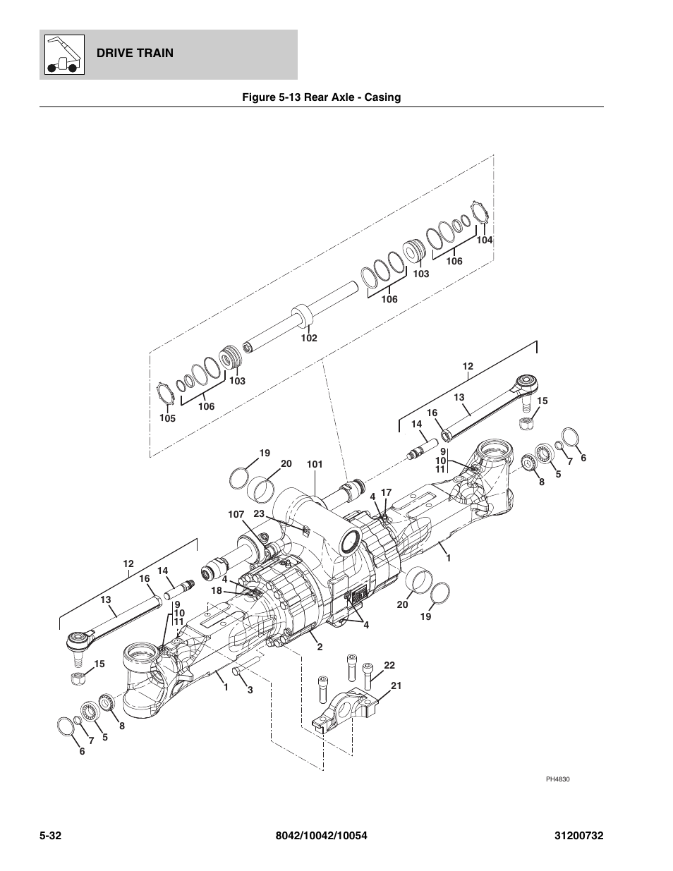 Figure 5-13 rear axle - casing, Rear axle - casing -32, Axle casing, (see figure 5-13 for details) | SkyTrak 8042 Parts Manual User Manual | Page 150 / 388